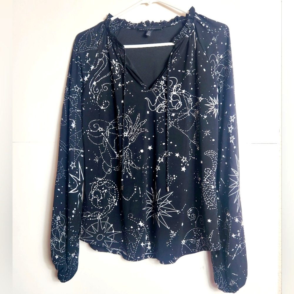 ❤️White House Black Market Zodiac print Women's blouse long sleeve size: M
